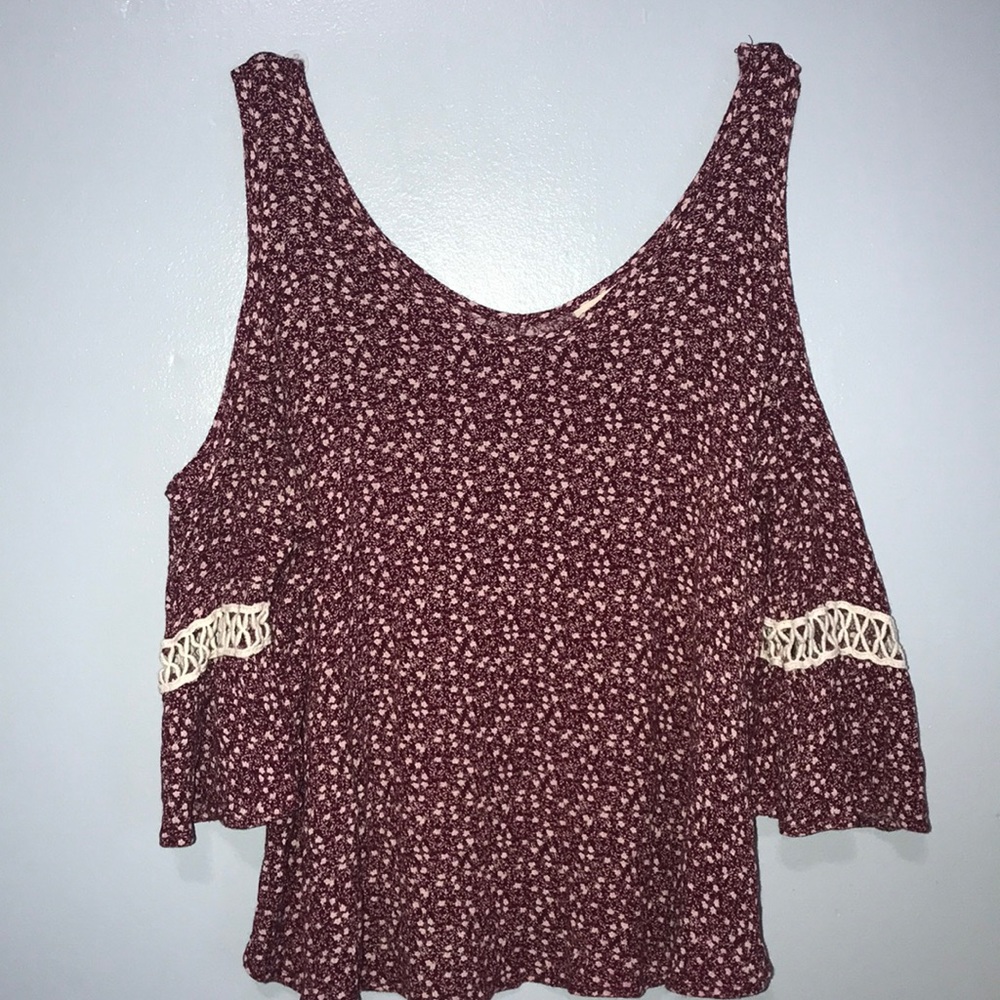Red Bell sleeve Cold Shoulder Blouse